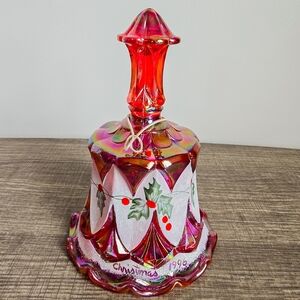 Fenton Vintage 1996 Ruby Red Carnival Glass Handpainted Holiday Christmas Bell